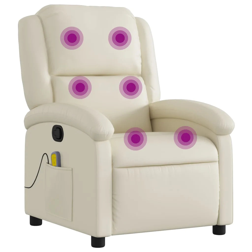Poltrona da Massaggiante | Sedia Relax Reclinabile Crema Similpelle