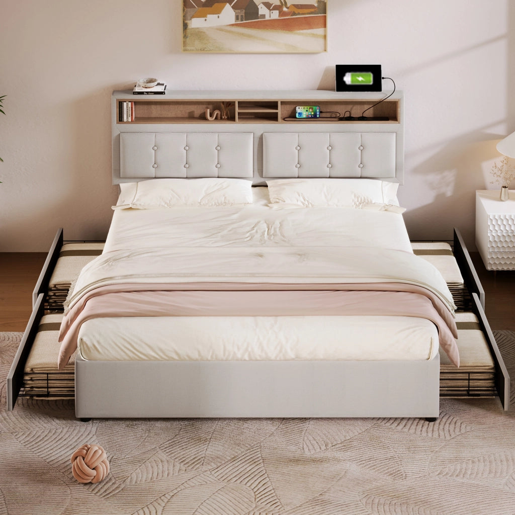 letto imbottito lino beige 160x200 cm