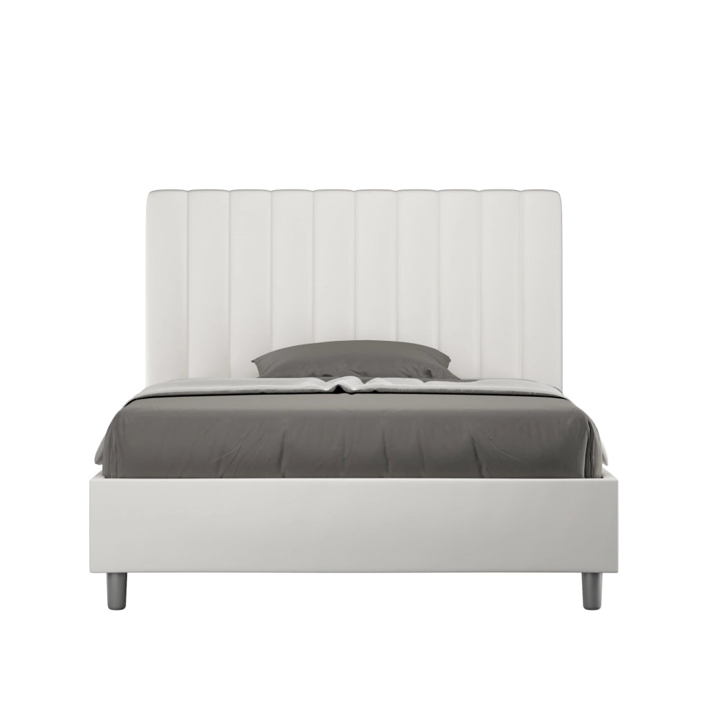 BS COM Letto una piazza e mezza con rete imbottito 120x200 similpelle bianco
