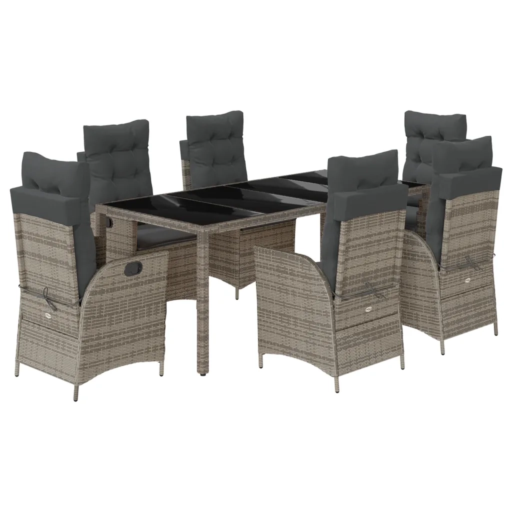 Set da Pranzo da Giardino 7 pz con Cuscini in Polyrattan Grigio