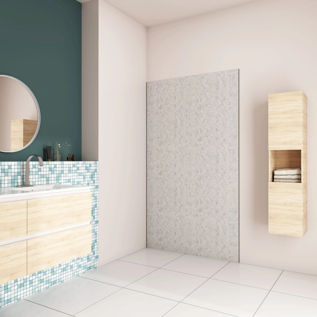 80x210 cm Pannello Doccia Realizzato in Alluminio Spessore 3mm con Profili Finitura Grigio Cemento per Rivestimento Parete Bagno