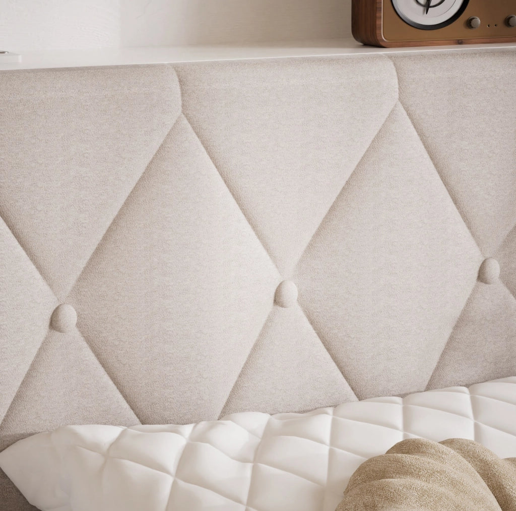 Letto matrimoniale imbottito 140x190 cm con LED, USB e spazio sottostante