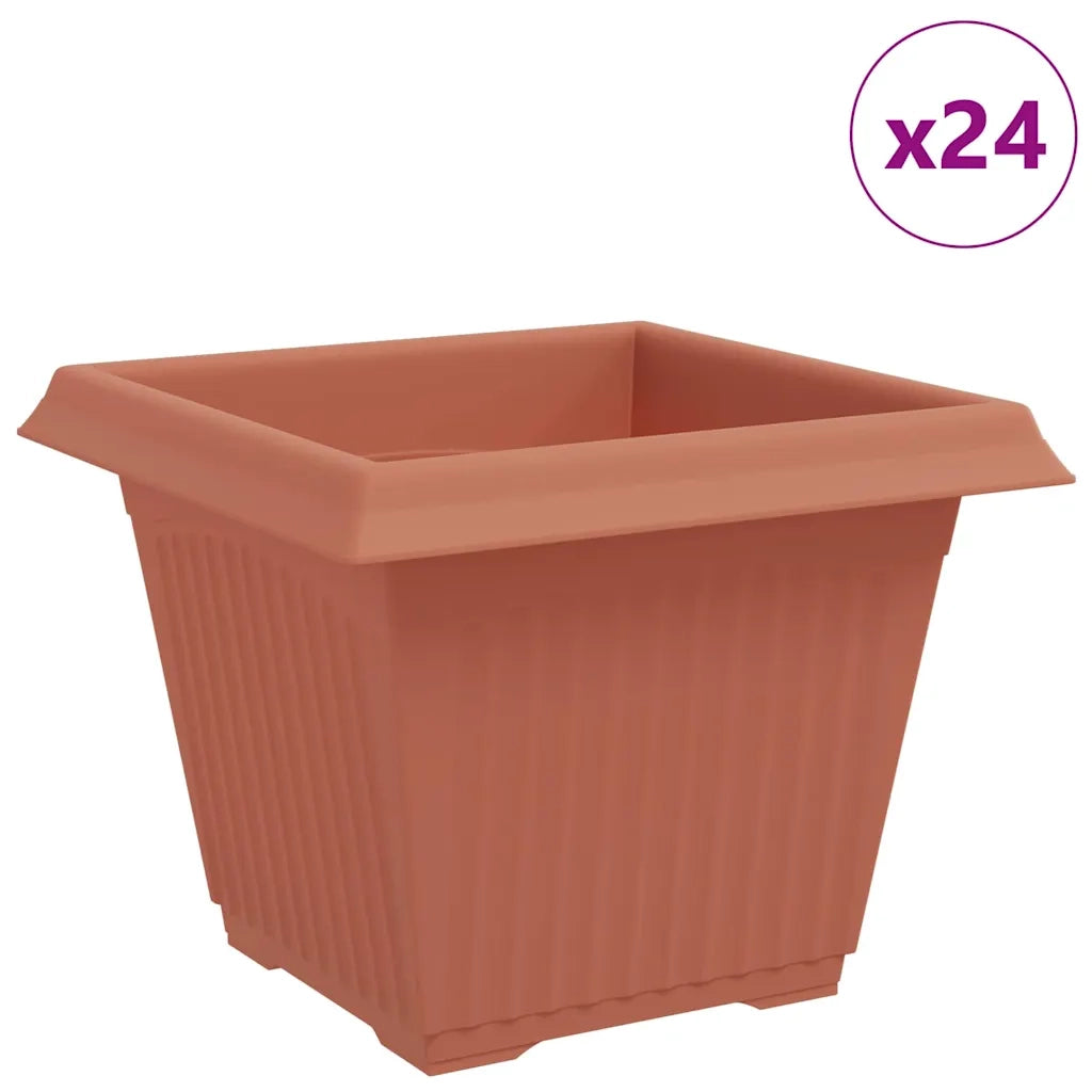 Fioriere | Cassetta per fiori | Vaso quadrato per fiori 24 pz Rosso Mattone Plastica
