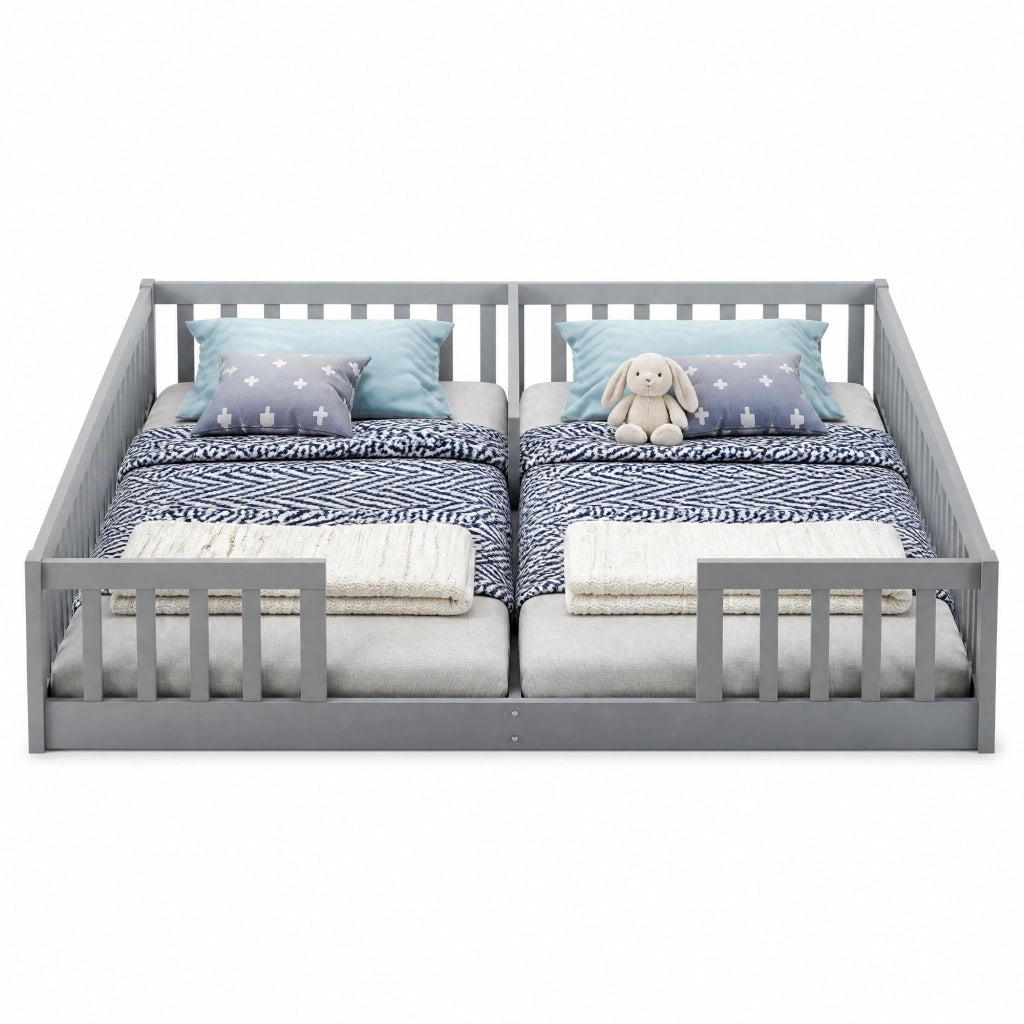 Letto per bambini 90x200 cm in pino e MDF, con sponde di sicurezza e rete a doghe, grigio