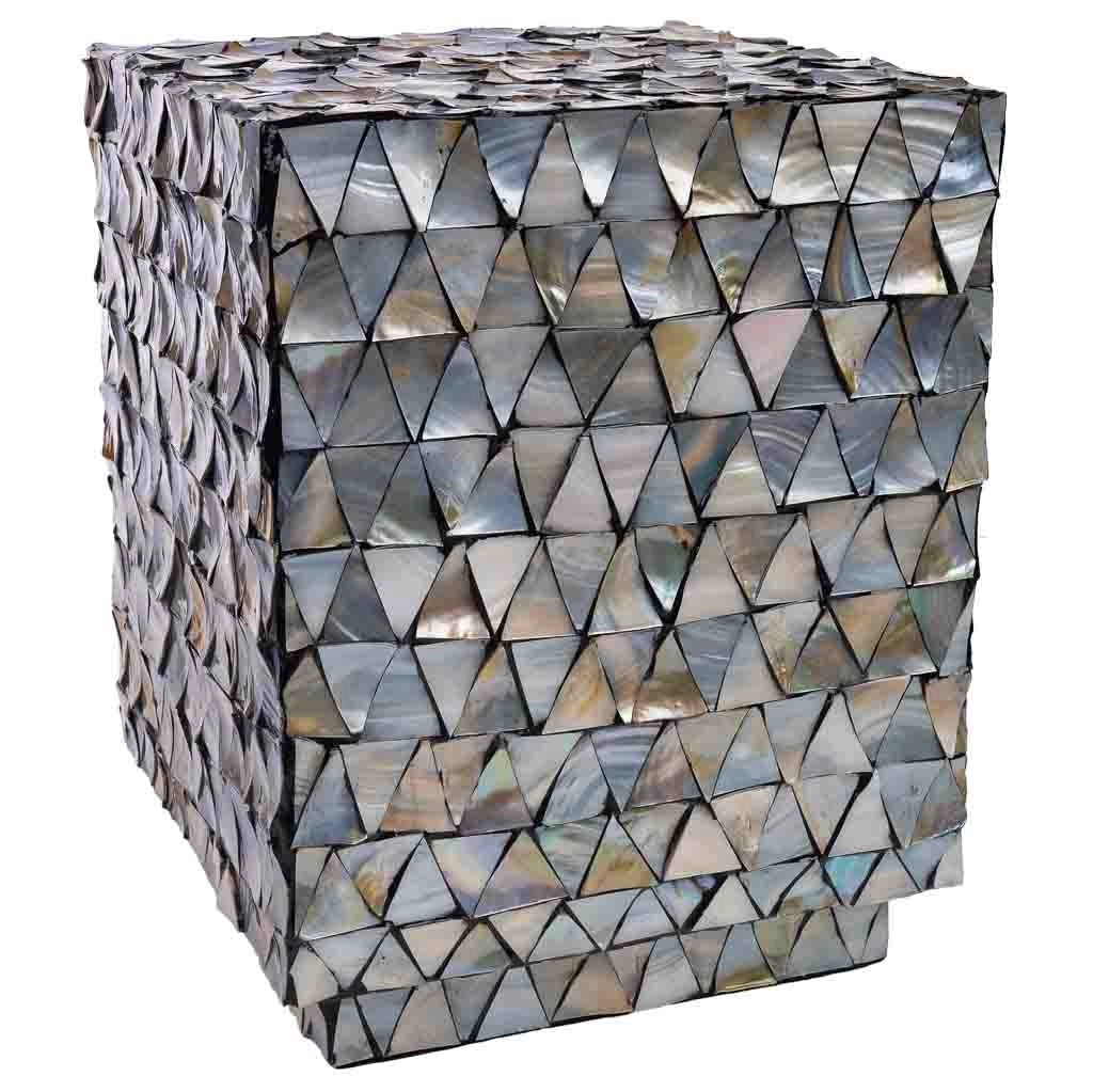 Sgabello in legno e madreperla grigia 35x35x45h cm