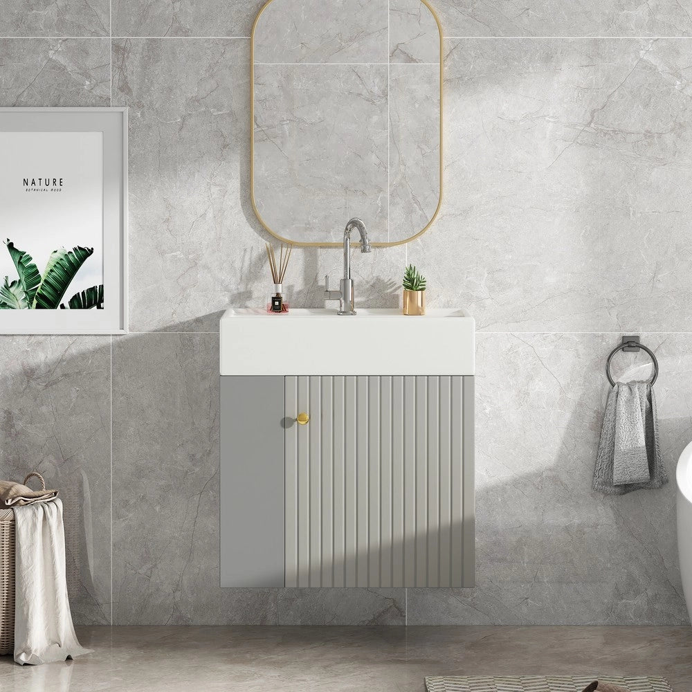 Mobile Bagno con Lavabo e Sottolavabo Pensile 55 cm ¨C Xylo ¨C Grigio Chiaro