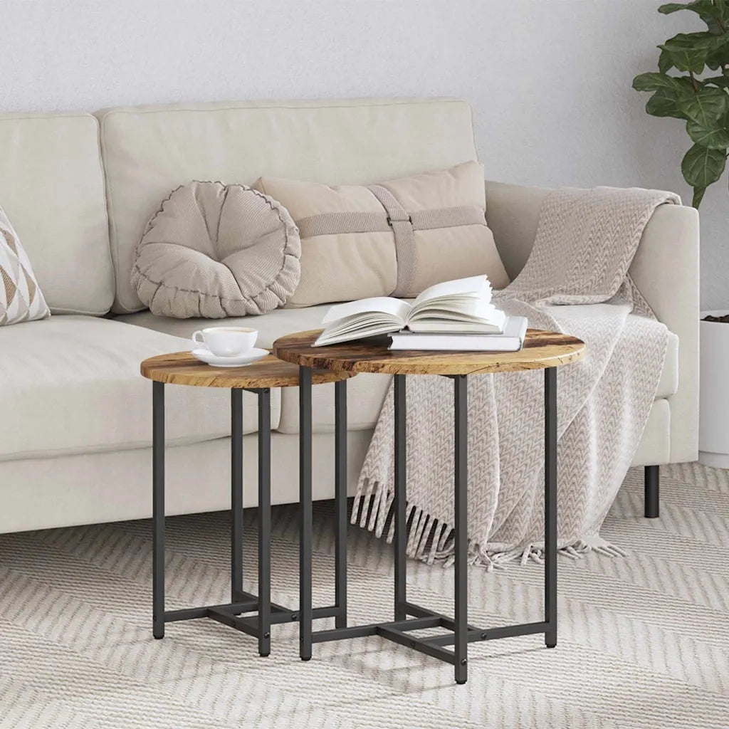 Set tavolini 2 pz | Tavolo laterale Legno Antico e Nero