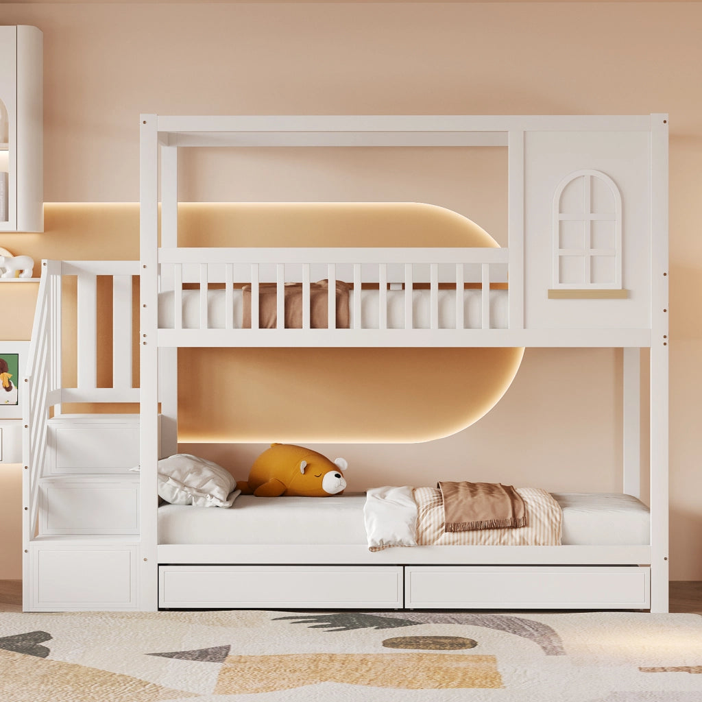 Letto a castello funzionale in legno bianco 90x200 cm