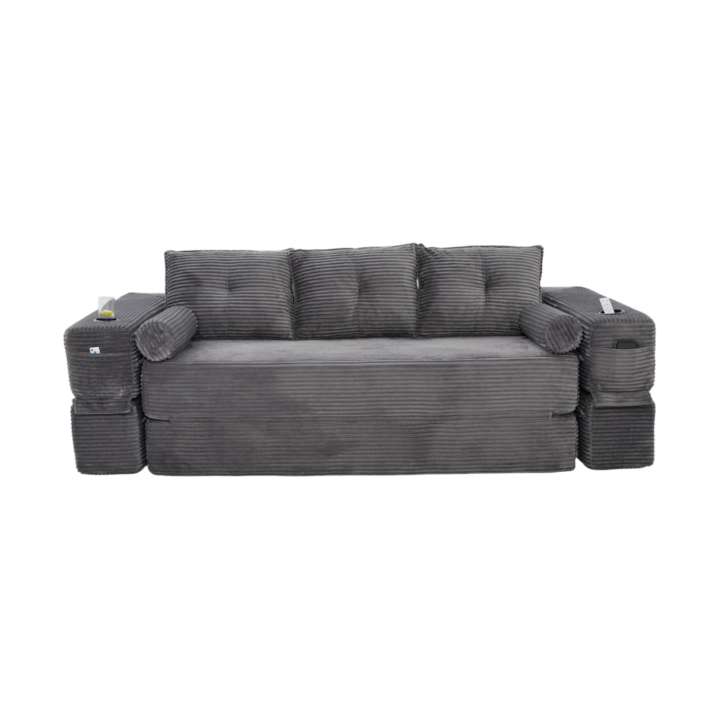 Divano Letto 3 Posti con Cuscini e Portabicchieri ¨C MINIMAL ¨C Tessuto a Coste