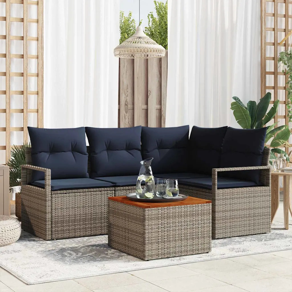 Set Divano da Giardino con cuscino 5 pcs Grigio polyrattan 3347703