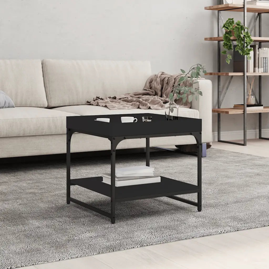 Tavolino da Salotto-Tavolino da soggiorno-Tavolo Nero 49,5x49,5x45 cm in Legno Multistrato