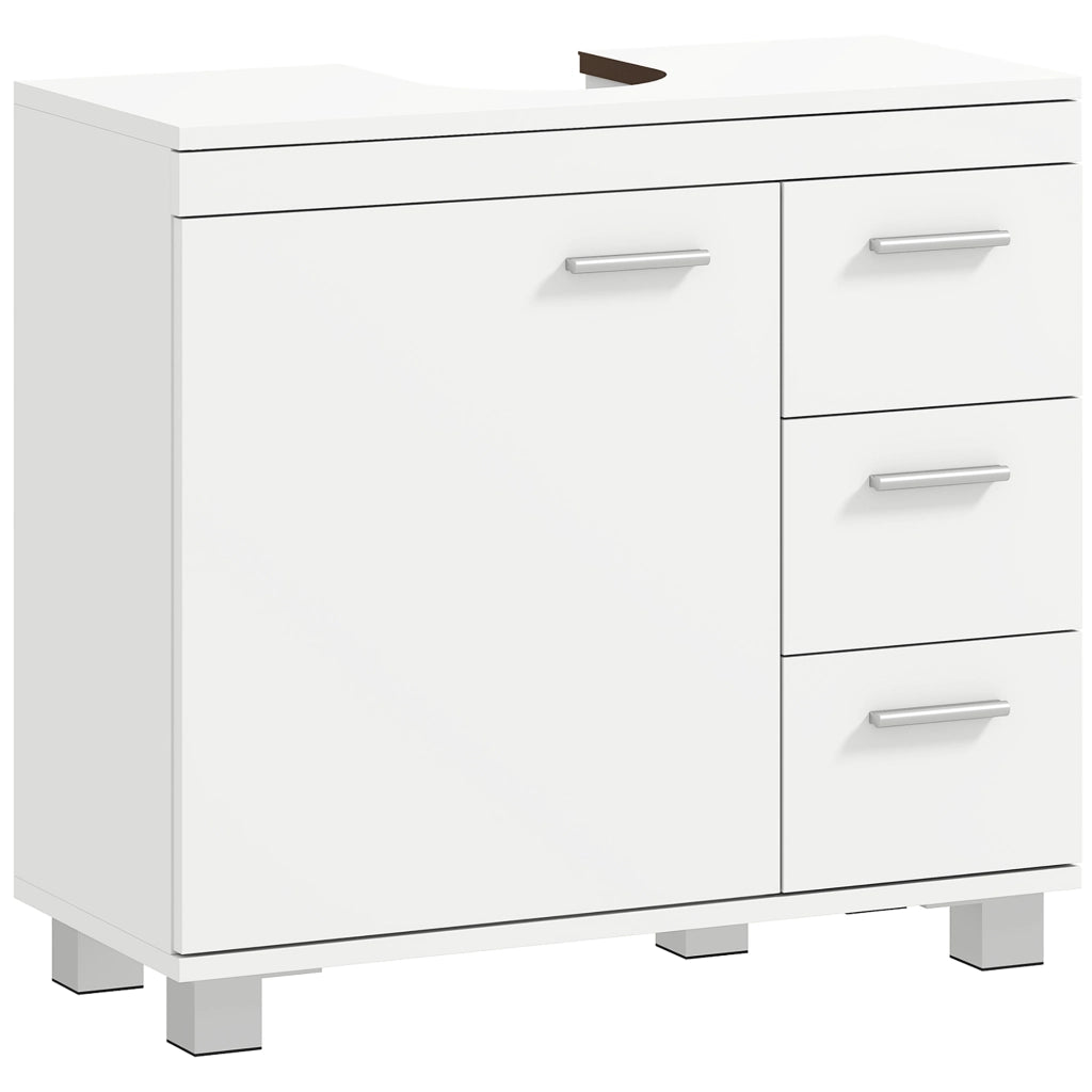 Mobiletto Sottolavabo con 3 Cassetti e Anta ¨C zephmum ¨C Bianco 70x30x64 cm