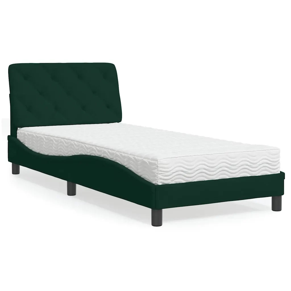 Letto singolo | Letto per adulti | Letto con Materasso Verde Scuro 90x200 cm in Velluto