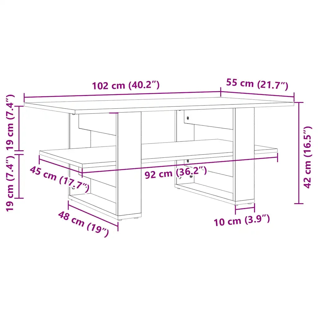 Tavolino da Salotto Nero 102x55x42 cm in Legno Multistrato 823262