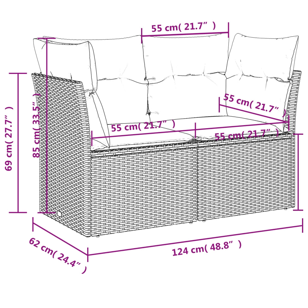 Divano da giardino con cuscini a 2 posti marrone in polyrattan 366226