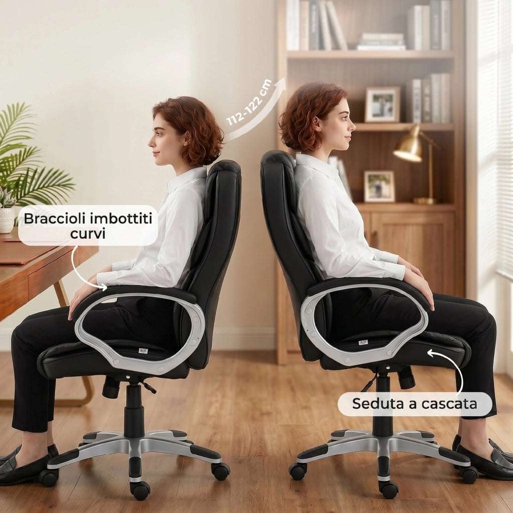 Sedia da Ufficio Ergonomica Girevole ¨C Xylo ¨C Pelle PU Nero, Regolabile, Capacit¨¤ 120kg