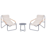 Set da salotto da esterno con struttura in acciaio grigio scuro e sedute in tessuto 2 poltrone e tavolo