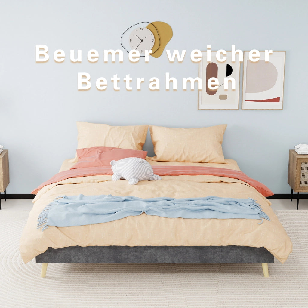 DESMIU Letto matrimoniale 160 × 200 cm 2 posti in velluto olandese, con spazio di stoccaggio, senza materasso, grigio