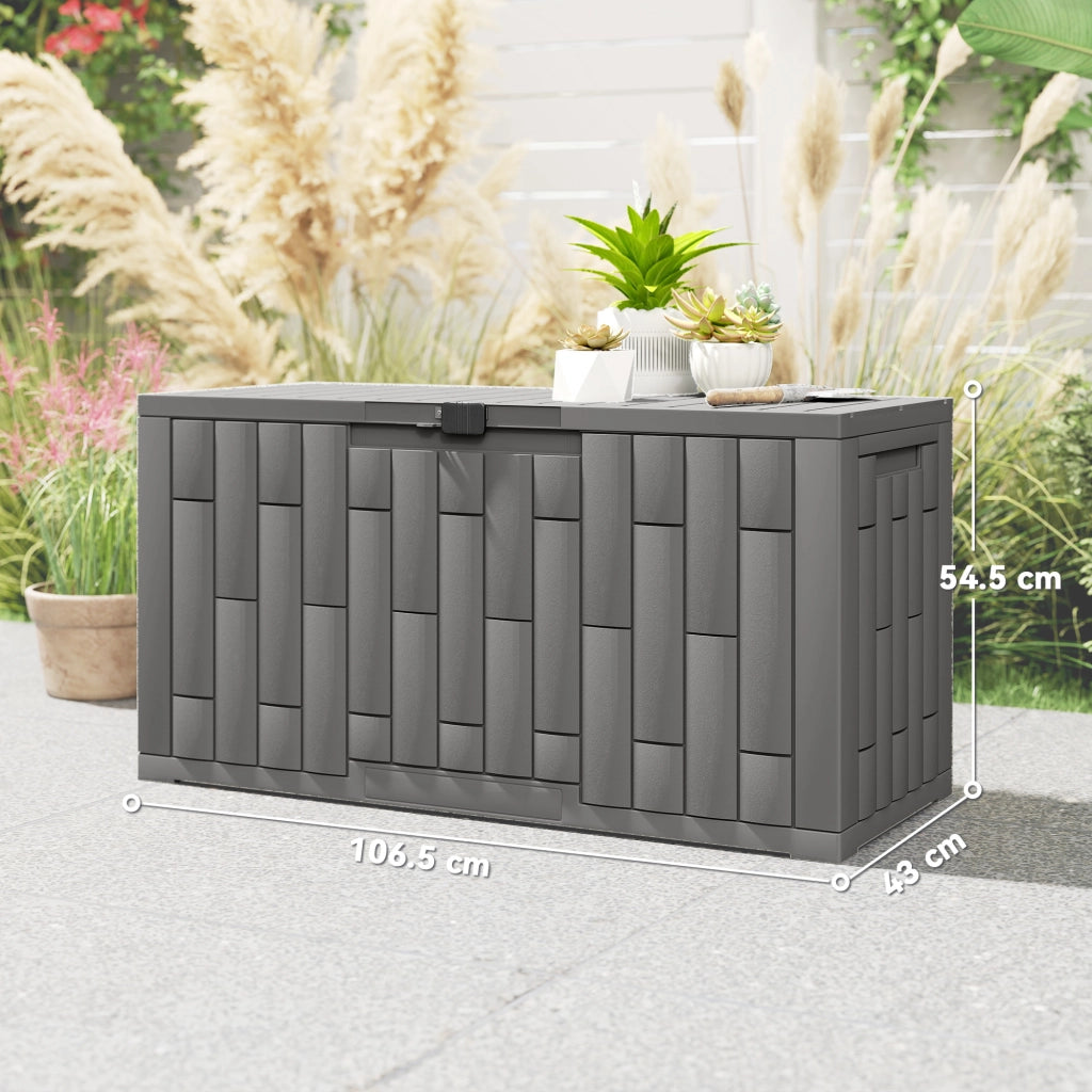 Baule da Giardino 227L in Resina Impermeabile e Anti UV con Chiusura a Chiave, 106.5x43x54.5 cm, Grigio
