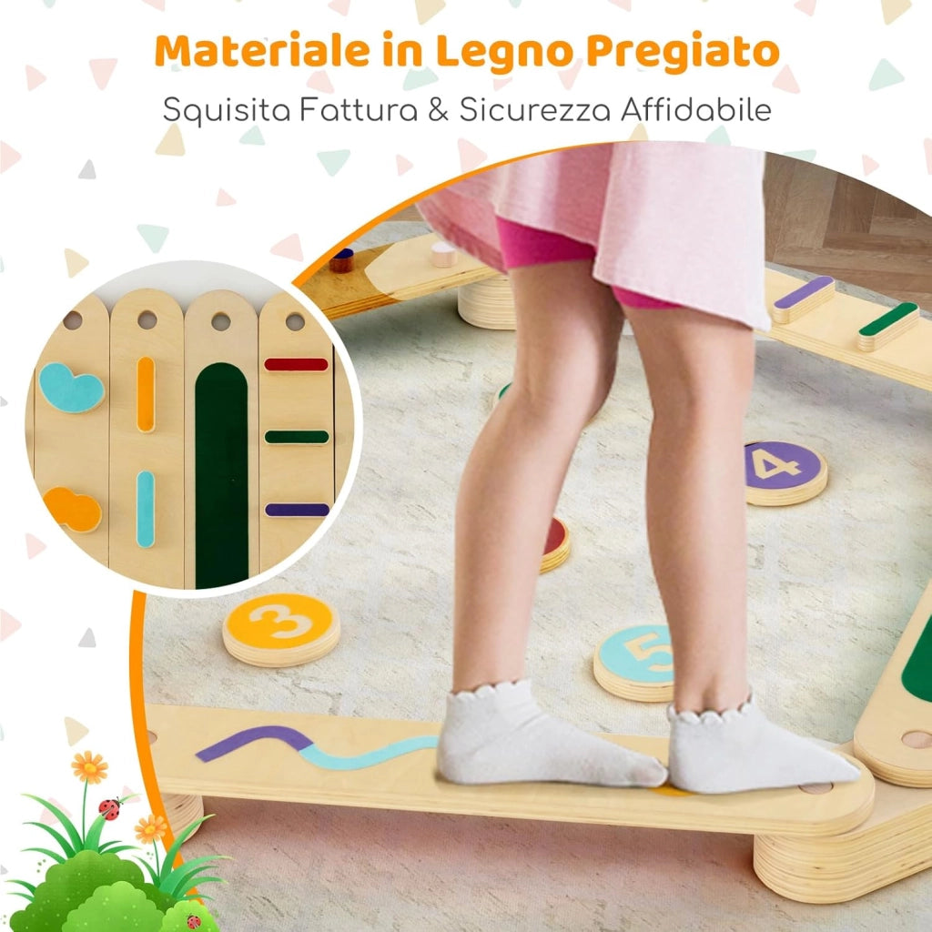 Trave di Equilibrio per Bambini, Giocattoli Montessori in Legno con Pietre di Passaggio, per Allenamento Sensoriale e Bilanciamento per Bambini 1 Anni+