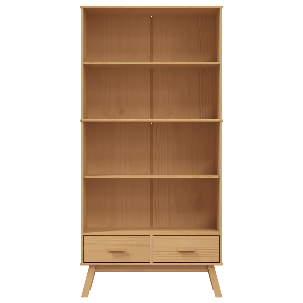 Libreria 4 Ripiani-Scaffale per Libri-Mobile di Stoccaggio OLDEN Marrone in Legno Massello di Pino