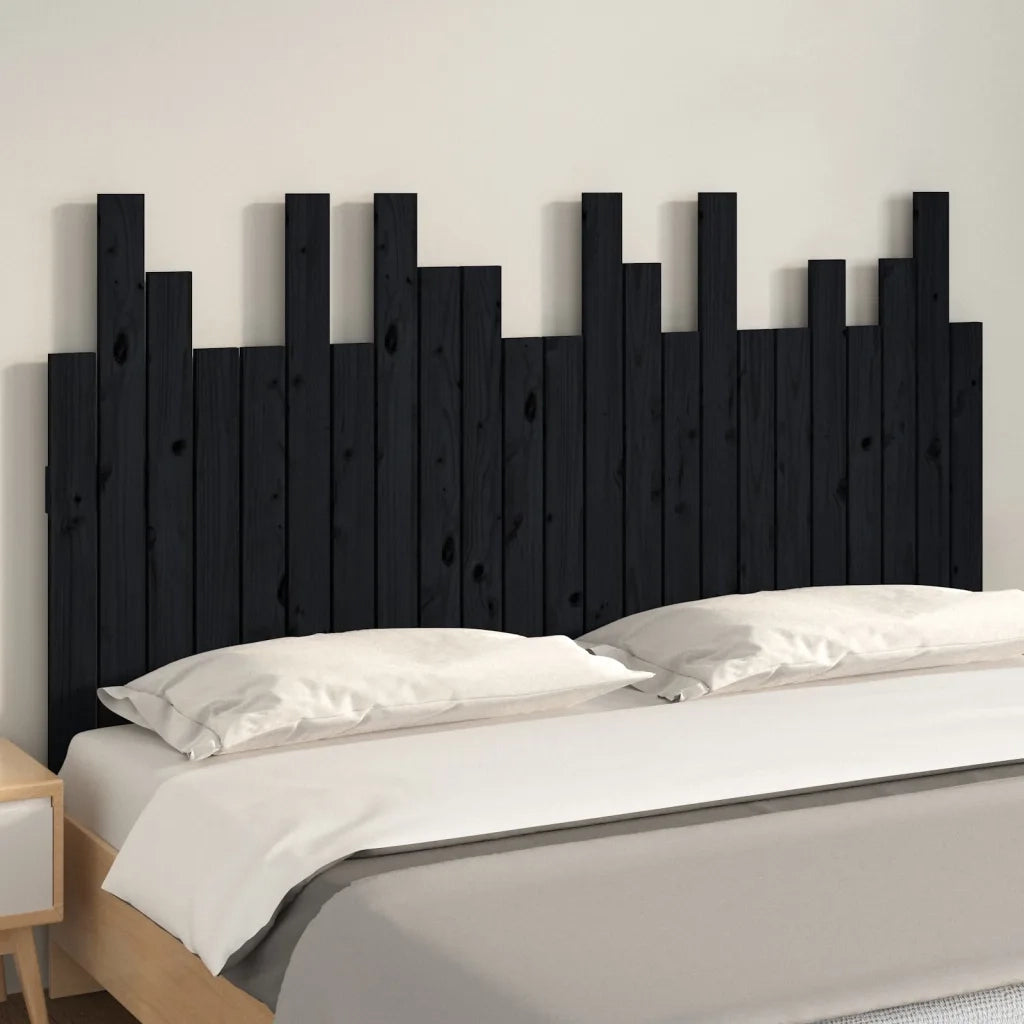 Testiera | Testata da Parete Nera 146,5x3x80 cm in Legno Massello di Pino