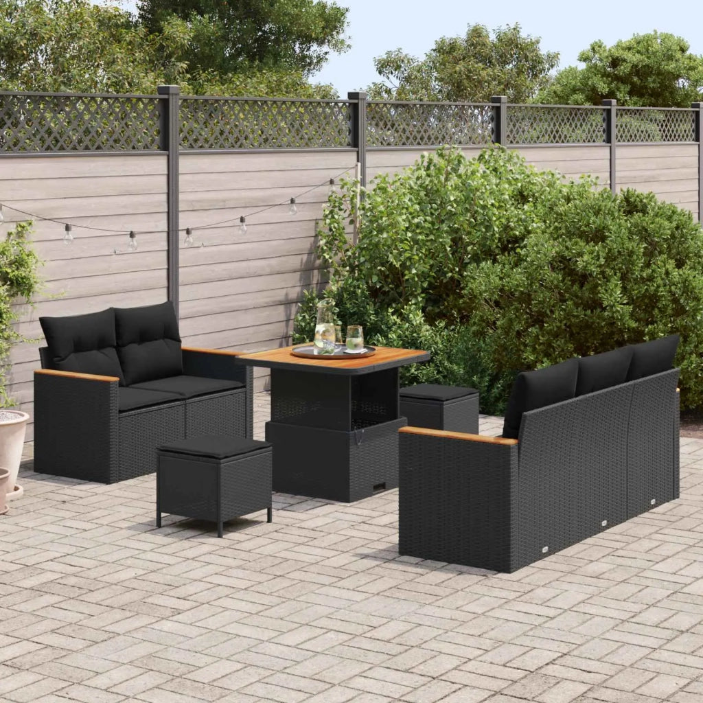 Set Divano da Giardino con cuscino 10 pcs Nero polyrattan