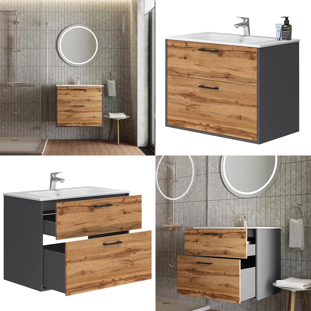 Vicco Set di mobili da bagno Antracite/quercia dorata 80 x 61.5 cm con lavabo