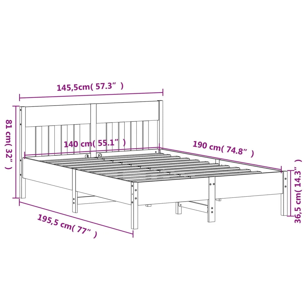 Letto senza Materasso Marrone Cera 140x190 cm in Legno di Pino 842665