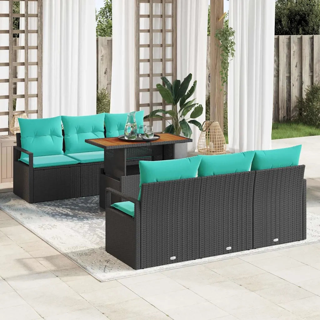 Set Divano da Giardino con cuscino 7 pcs Nero e blu 3349661
