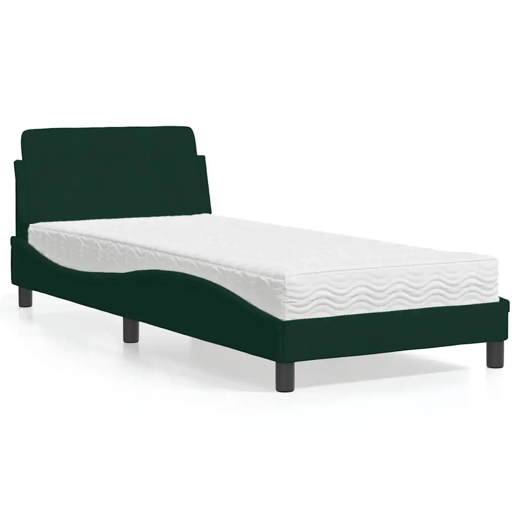 Letto con Materasso-Struttura Letto con Materasso Dover Verde Scuro 80x200 cm in Velluto