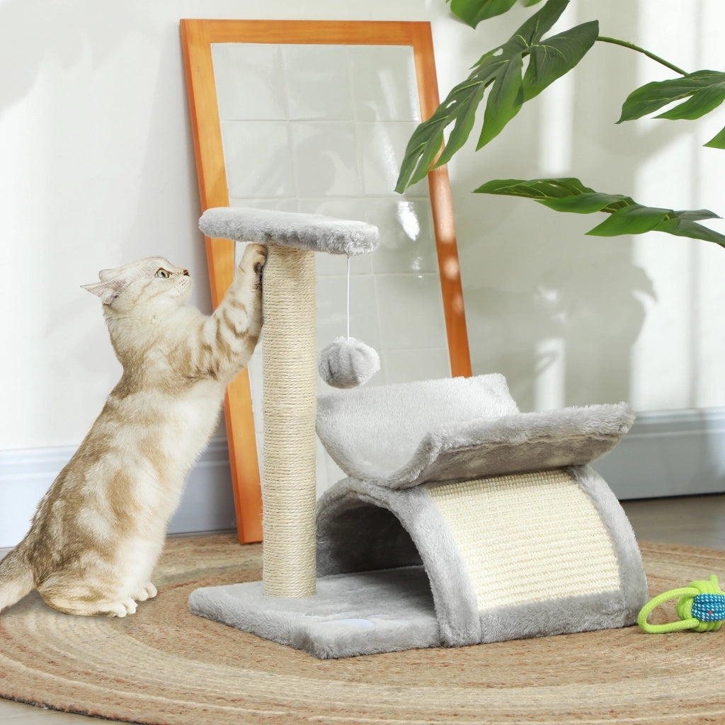 Tiragraffi Albero per Gatti con Cuccia e Palline ¨C zephmum ¨C Grigio 40x30x43cm