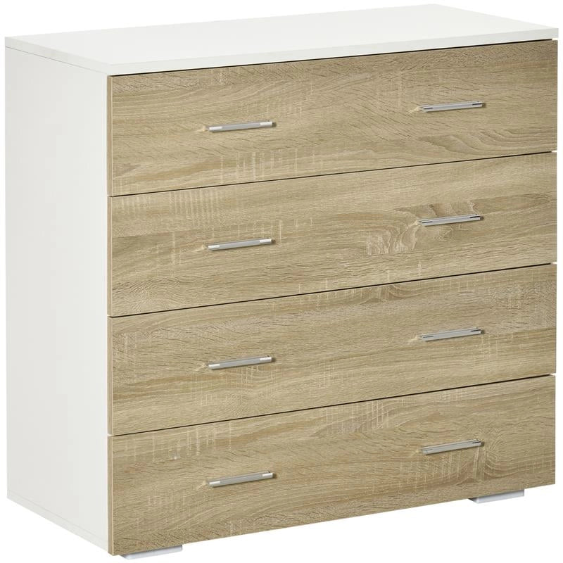 CASSETTIERA 4 CASSETTI IN LEGNO E MANIGLIE IN ALLUMINIO 76X35X72CM BIANCO E ROVERE