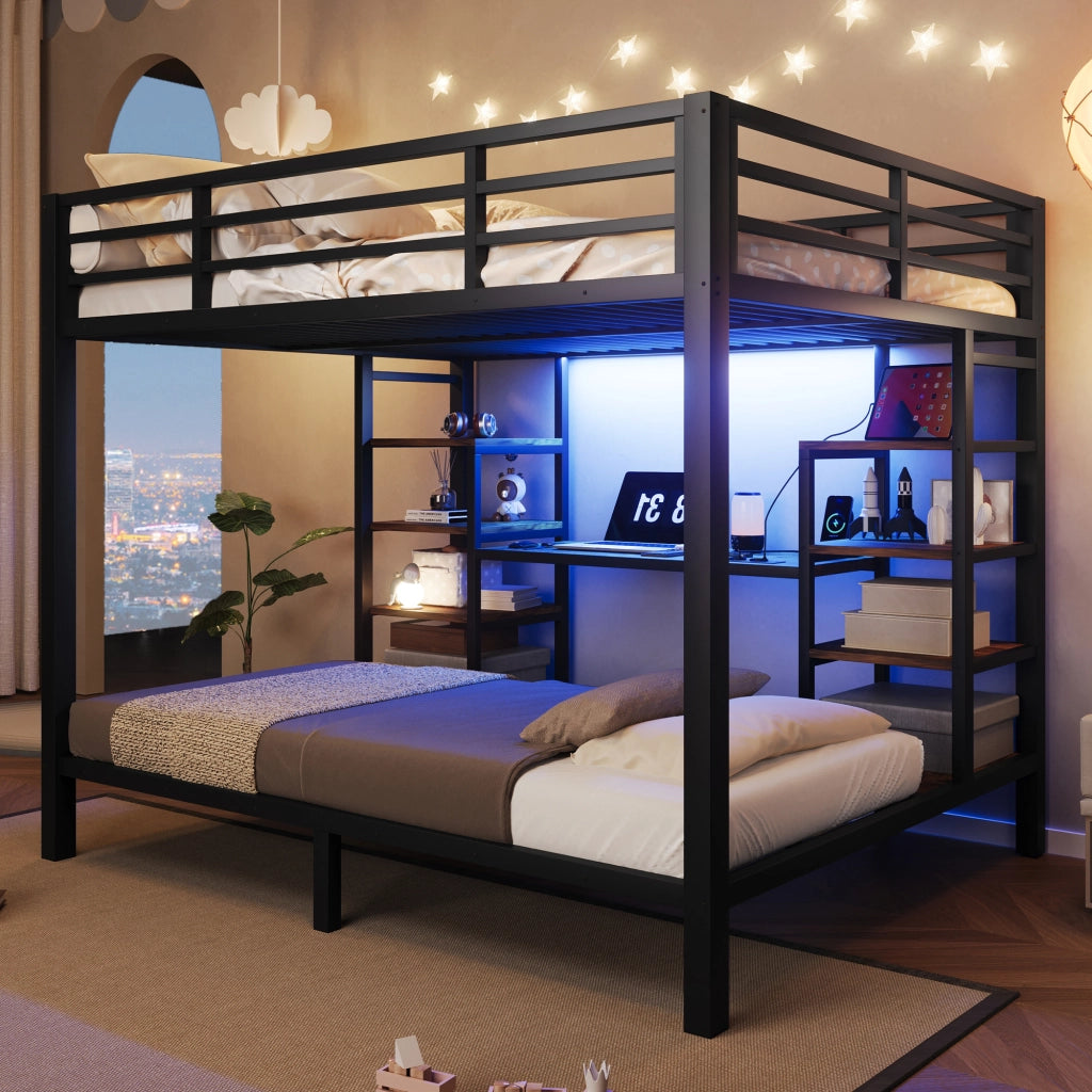 letto a castello metallo mdf nero 140 x 200 cm