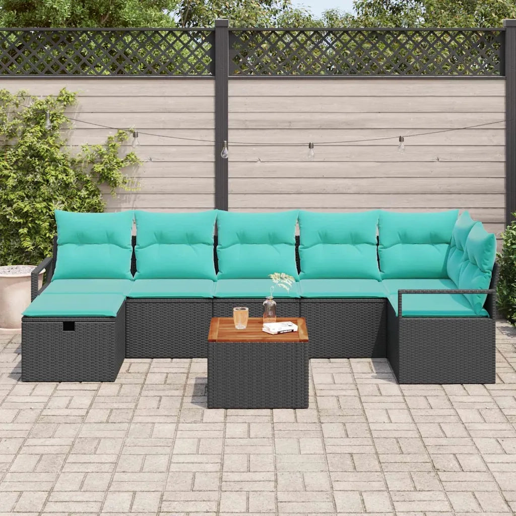 Set Divano da Giardino con cuscino 8 pcs Nero polyrattan 3359550