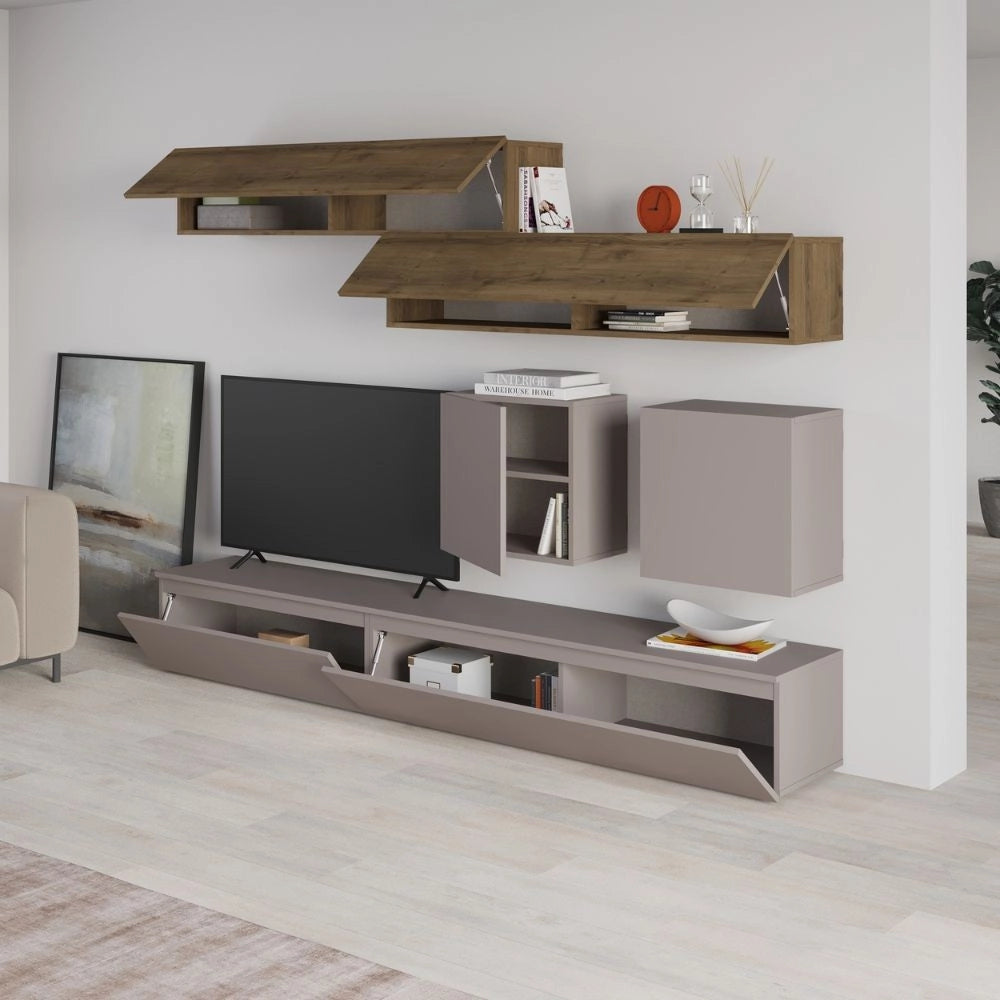 Parete attrezzata tortora e noce Licia 250x40x186H