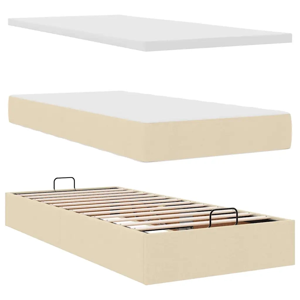 Struttura Letto Pouf con Materasso Crema 80x200 cm in Tessuto 3312268
