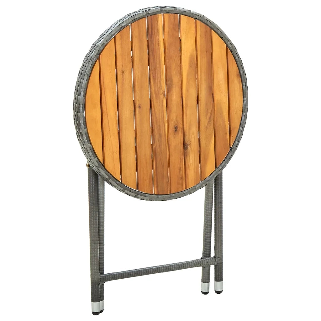 Tavolino da T¨¨-Tavolino da Salotto-Tavolo Grigio 60 cm in Polyrattan e Massello di Acacia