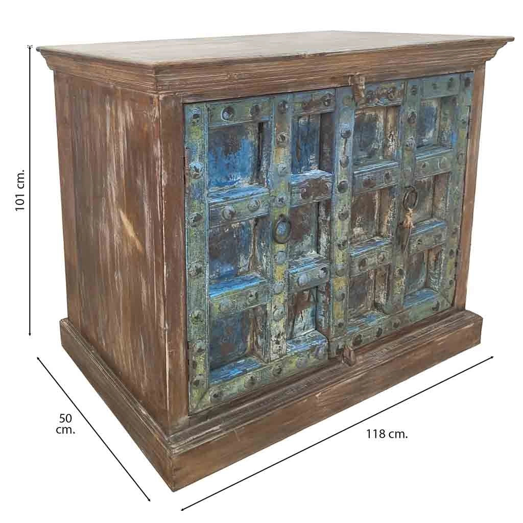 Credenza in legno artigianale blu 118x50x101h cm