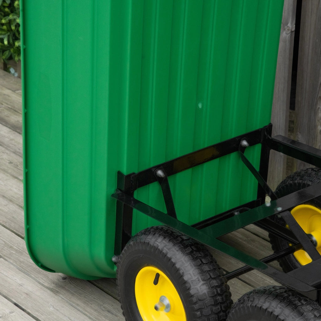Carrello da Giardino Ribaltabile 4 Ruote 118x58x102 cm 125 Litri Verde