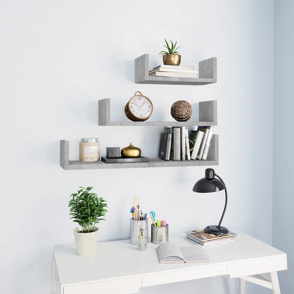 Mensole a Muro 3 pz Grigio Cemento in Legno Multistrato 800202
