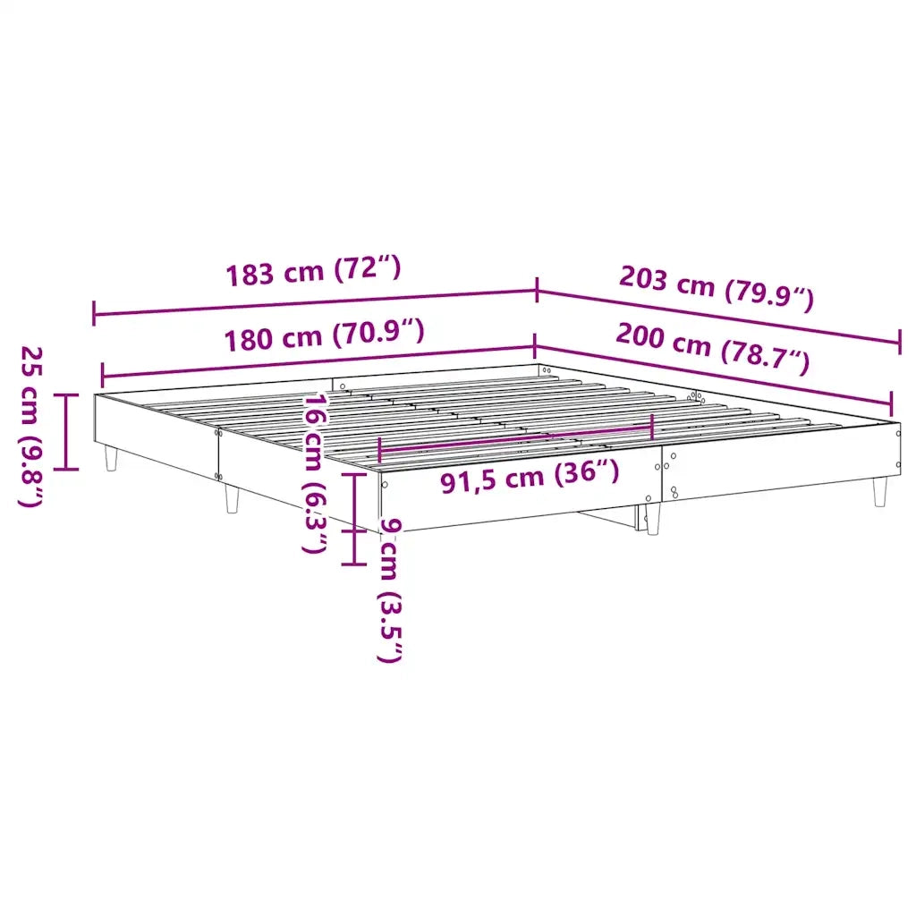 Giroletto senza Materasso-Struttura Letto Rovere Fumo 180x200 cm in Truciolato 512417
