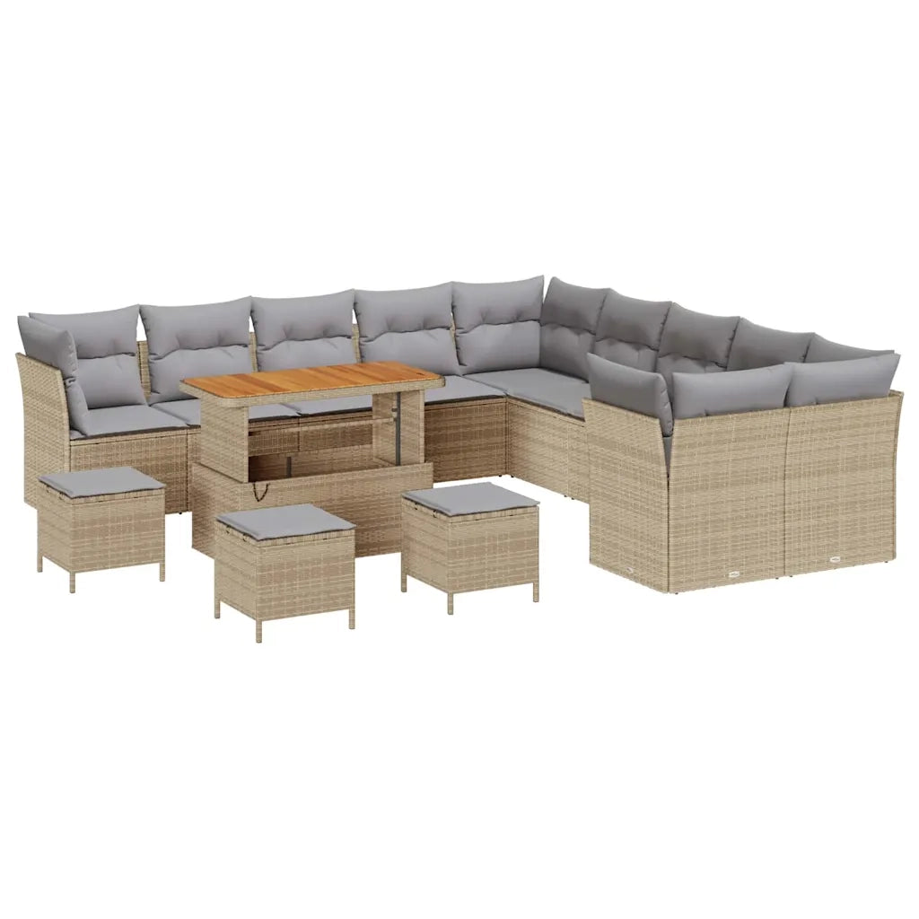 Set Divano da Giardino 14 pcs Beige e Grigio Chiaro polyrattan