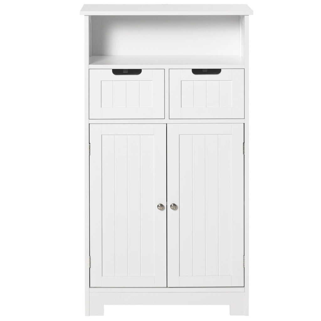 Mobile Bagno Multiuso Salvaspazio, Armadietto da Bagno con Armadietto 2 Ante, Mensola e 2 Cassetti Regolabili, 60x30x108.8cm, Bianco