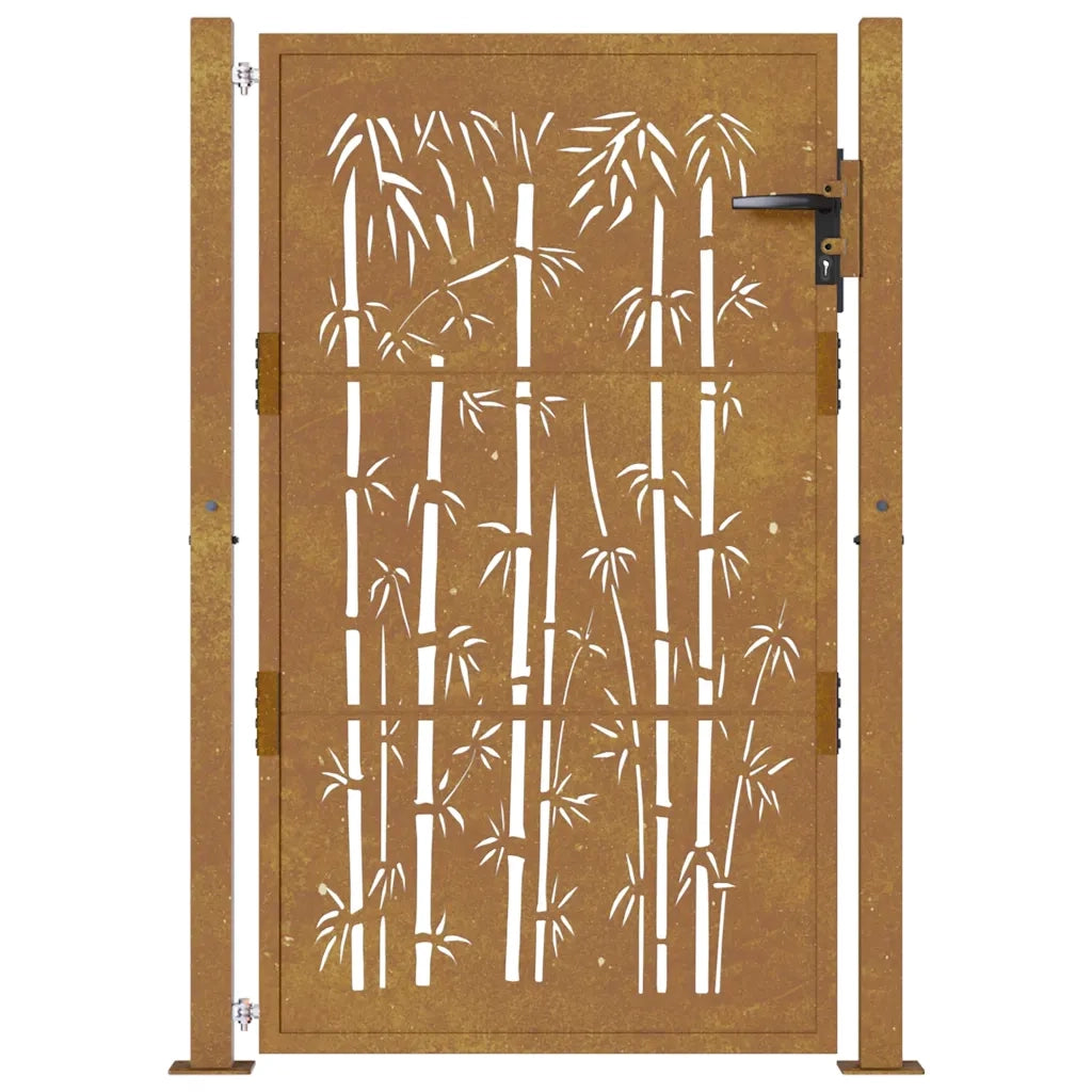Cancello da giardino 100x125 cm in acciaio Corten e design in bambù 153186