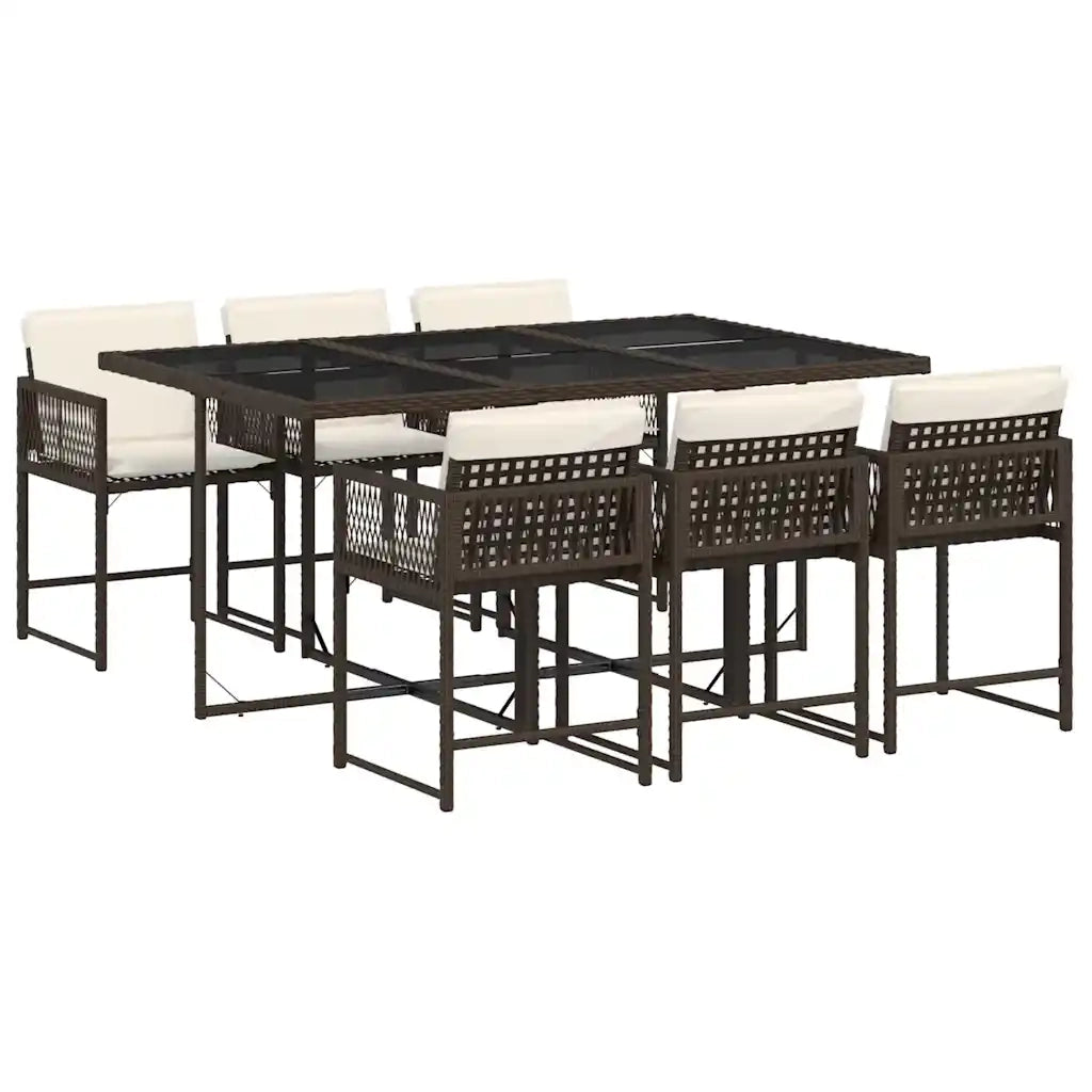 Set da Pranzo da Giardino 7pz con Cuscini in Polyrattan Marrone 3211449
