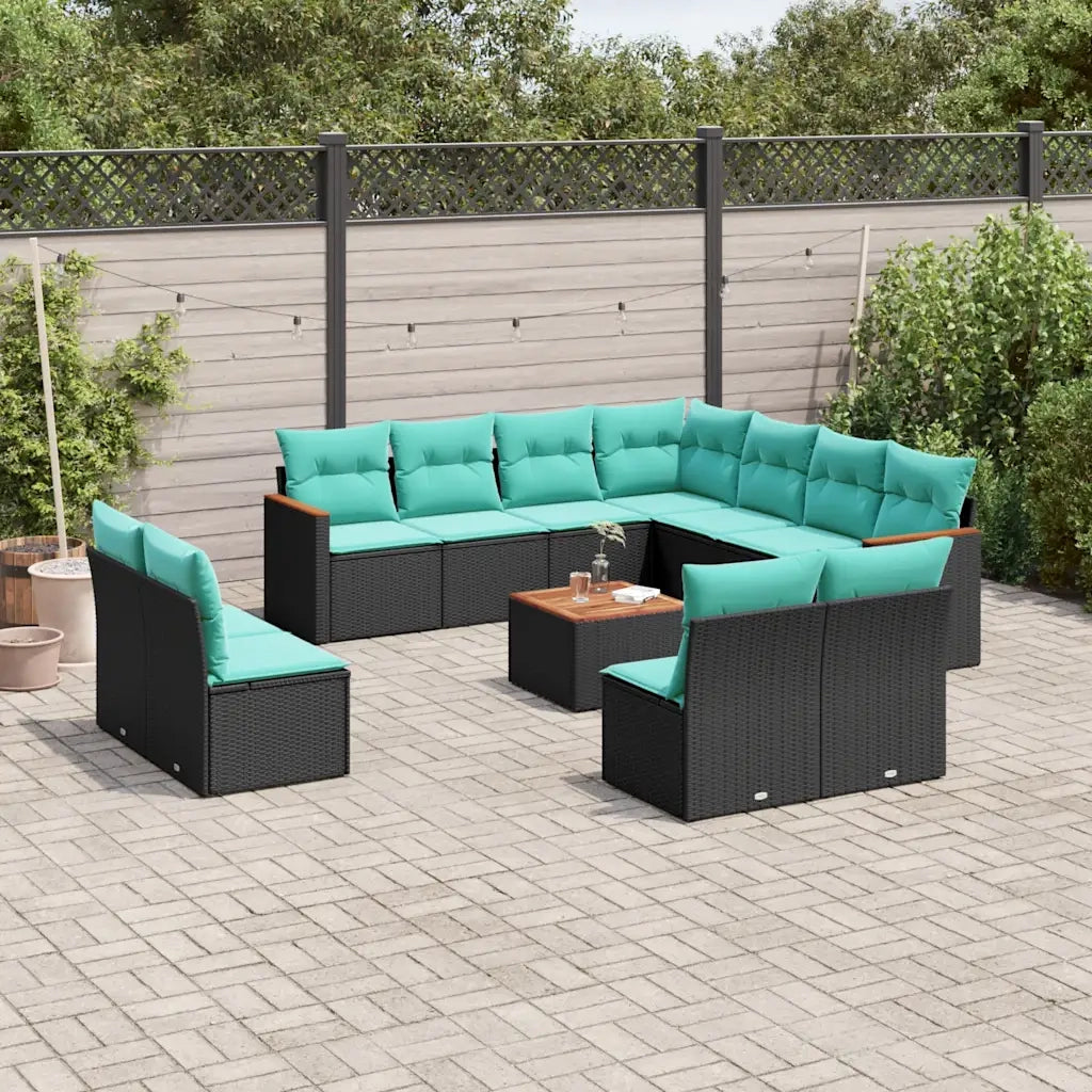 Set Divani da Giardino 12 pz con Cuscini Nero in Polyrattan 3226092
