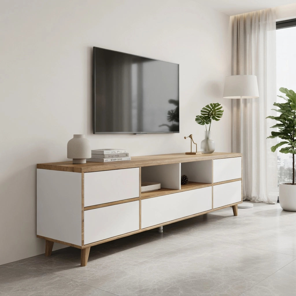 Cassettiera TV bianca in MDF lunghezza 175 cm