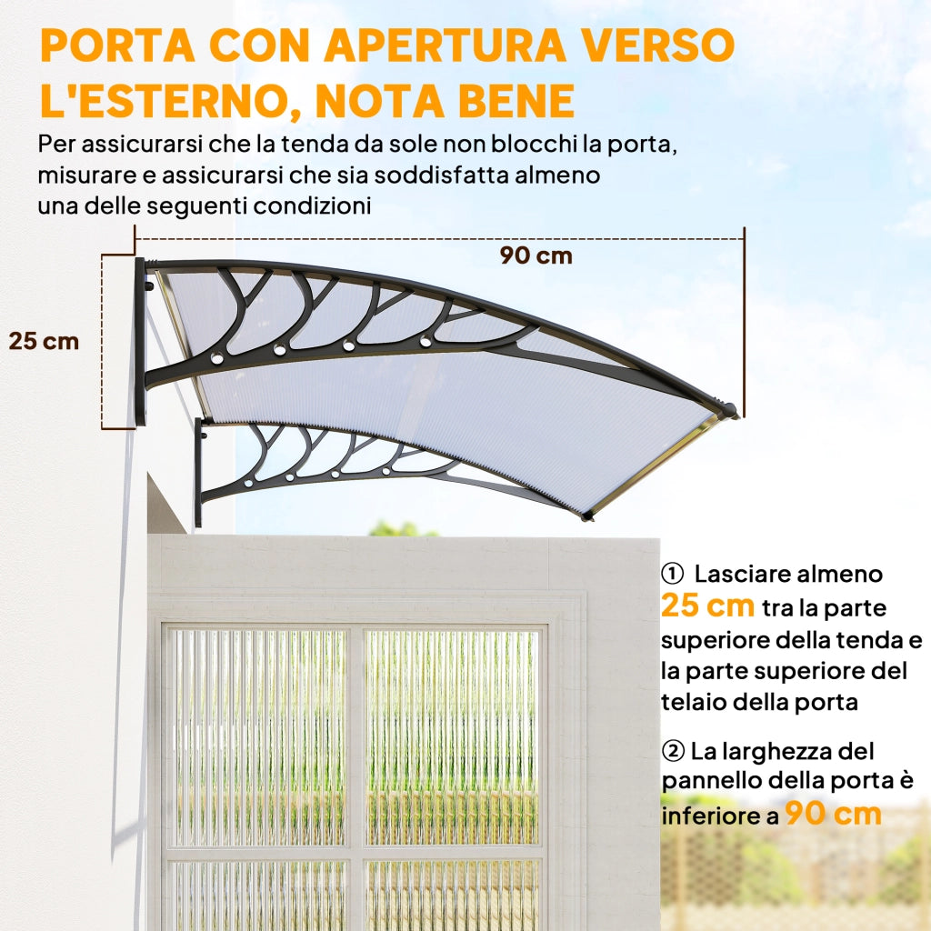 Tenda da Sole Curva con Viti e Bulloni Inclusi. in Policarbonato. PP e Alluminio. 90x150x25 cm