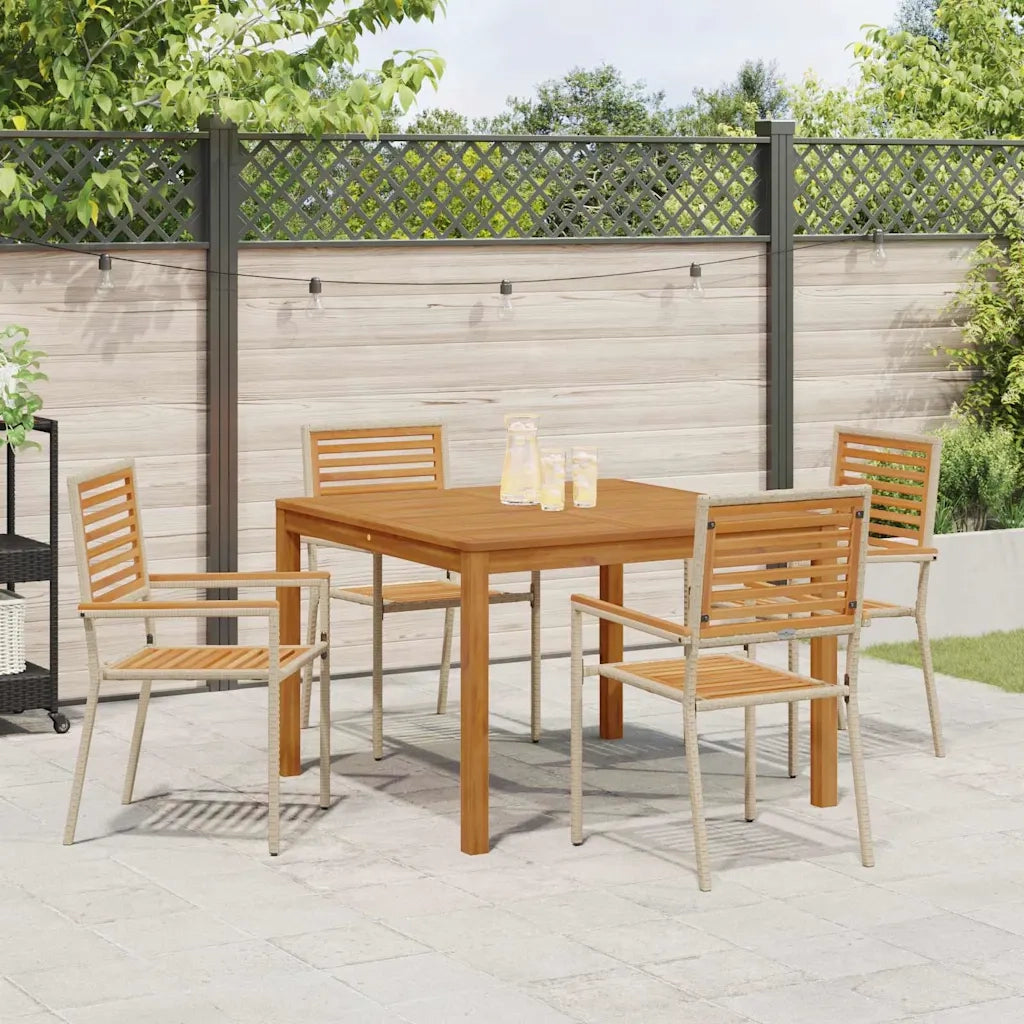 Set da Pranzo per Giardino 5 pcs Beige Legno di Acacia Massello